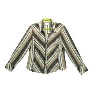 Como Vintage Striped‎ Long Sleeve Button Down Blouse Size Large Women's